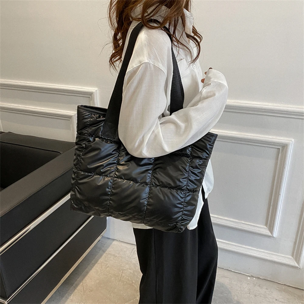 Fashion Ladies Tote Handbags Large Capacity Cotton Padded Top-handle Bags Rhombus Purses Handbags Quilted Solid for Office Work