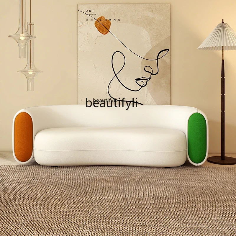 32 Cream wind curved sofa, living room Nordic, clothing store beauty salon rest area reception