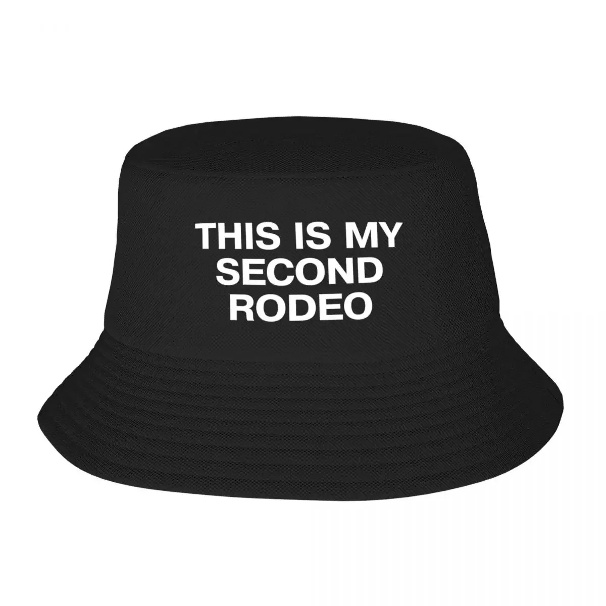 THIS IS MY SECOND RODEO in plain white all caps letters - cos you're not the noob, but barely Bucket Hat