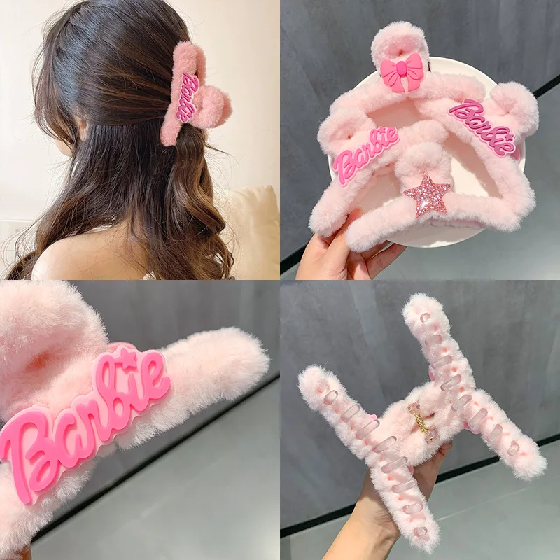 Disney Barbie Pink Clip Headwear Kawaii Pink Duck Beak Clip Sweet Girl Headband Pink Hair Ring Cute Plush Hair Accessories Gift