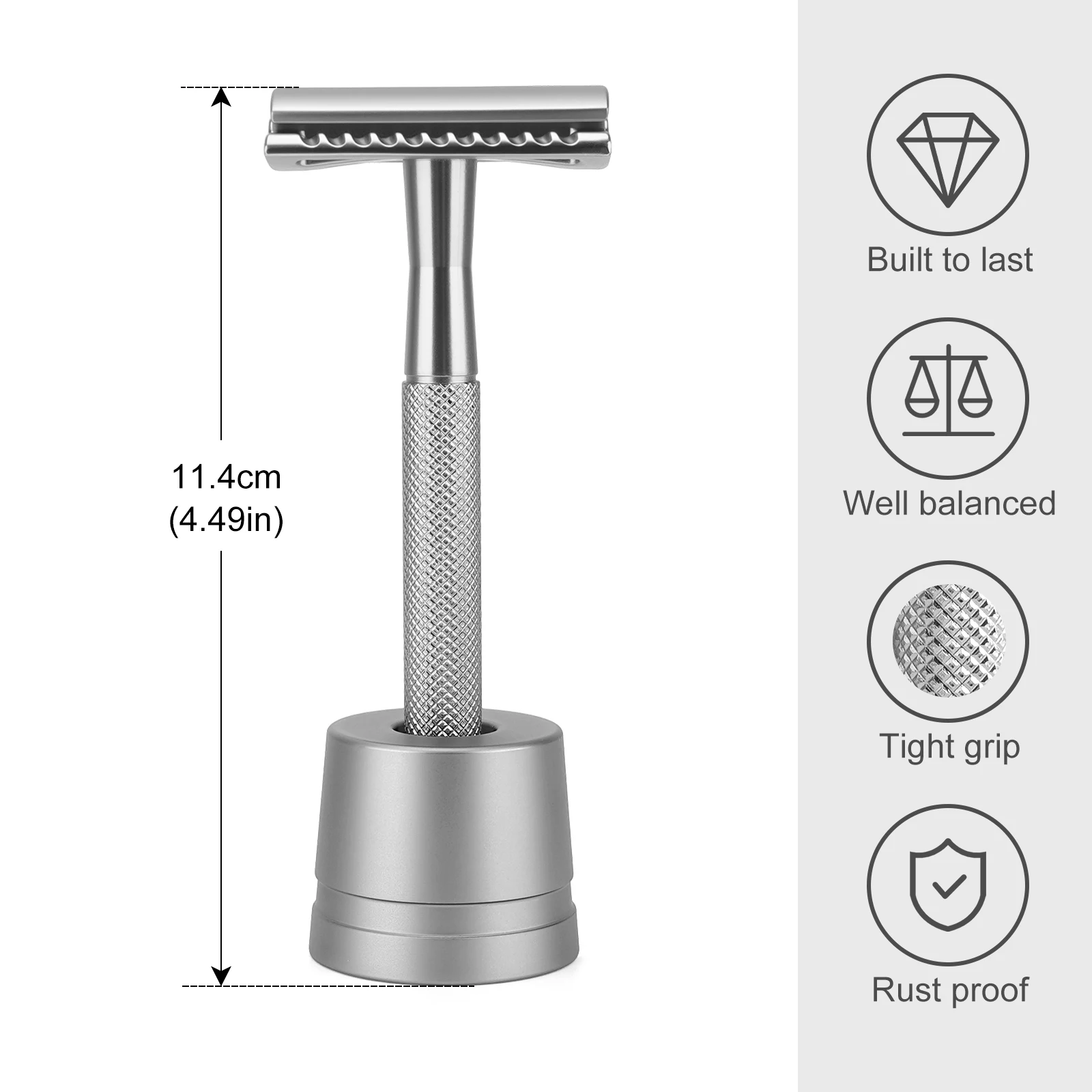 Safety Razor with Stand for Men & Women Double Edge Single Blade Razor with 10 Blades & Metal Stand - Reusable Shaving Razor