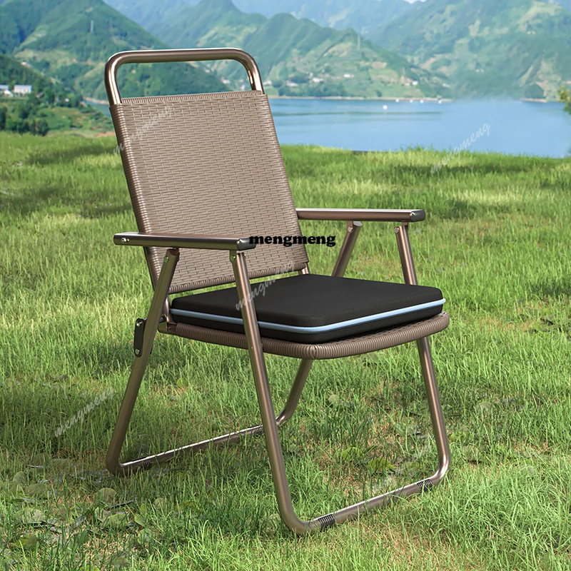 Rattan Arms Folding Chair Outside Beach Relaxing Lightweight Folding Chair Cane Patio Chaise Pliante Portable Outdoor Furniture