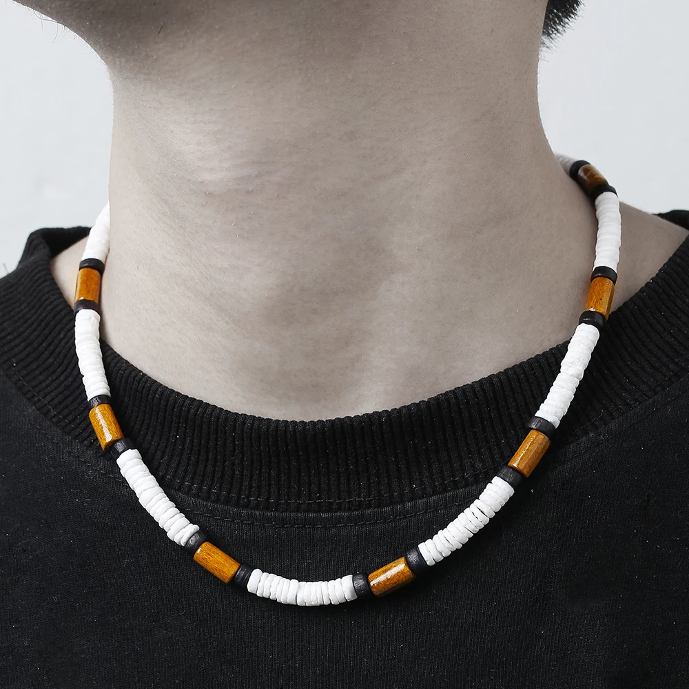 

Retro Simple Wood Chip Coconut Shell Splicing Necklace Men's Advanced Sense of Bohemian Style Polymer Shell Men's Necklace