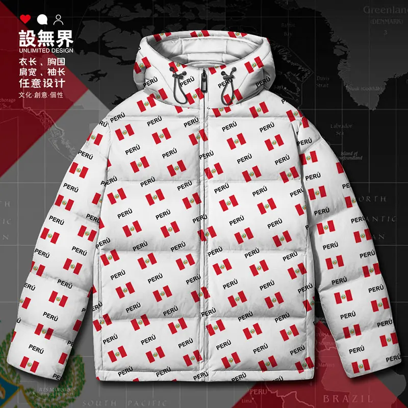 Chaquetas de plumón de pato con estampado para hombre, abrigo de plumón de pato blanco con bandera de Perú, ropa de exterior, PE peruano, nuevo, Invierno