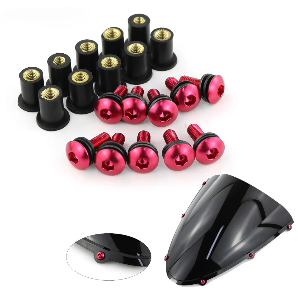 10 teile/satz Kit Motorrad M5 15mm Metrische Gummi Gut Muttern Windschutzscheibe Verkleidung Gugel Eloxiertem Aluminium Moto Schrauben Schrauben – Detail 6