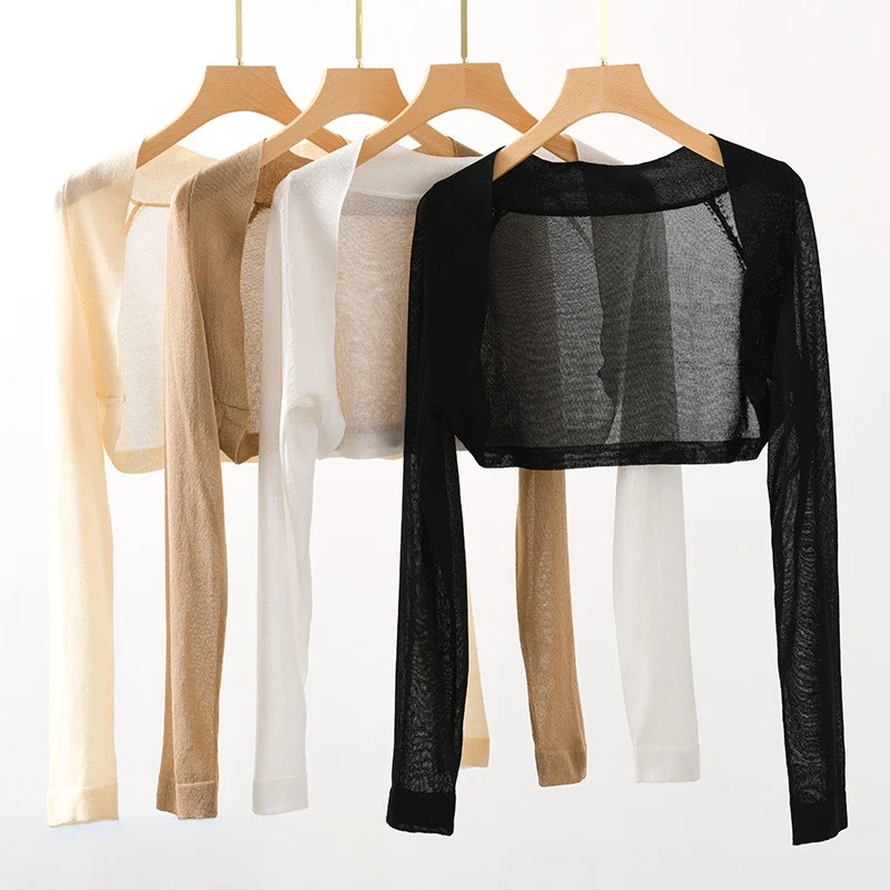 

Lightweight Knitted Sun Protection Cardigan Shawl High Waist Long Sleeve Summer Thin Style with Halter Skirt Slim Fit Outerwear