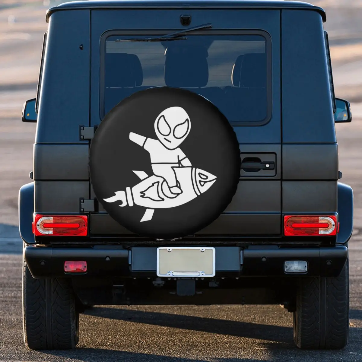 

Cute Alien Ride A Rocket, Cartoon Tire Cover Wheel Protectors Weatherproof Universal for Jeep Trailer RV SUV Truck Camper