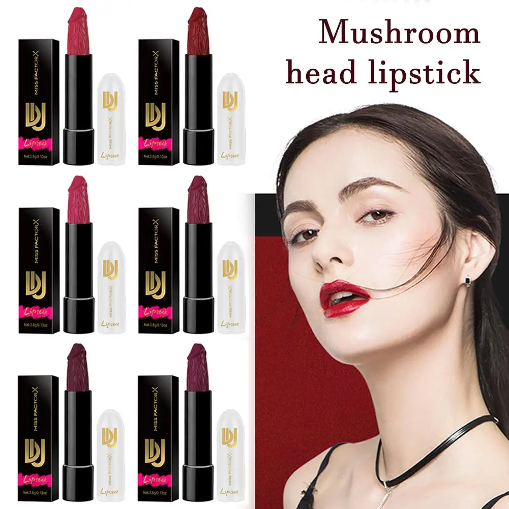 Lápiz labial con forma de pene divertido, seta de larga duración, maquillaje de humedad, maquillaje rojo, lápiz labial mate, lápiz labial cosmético de regalo, D0L2