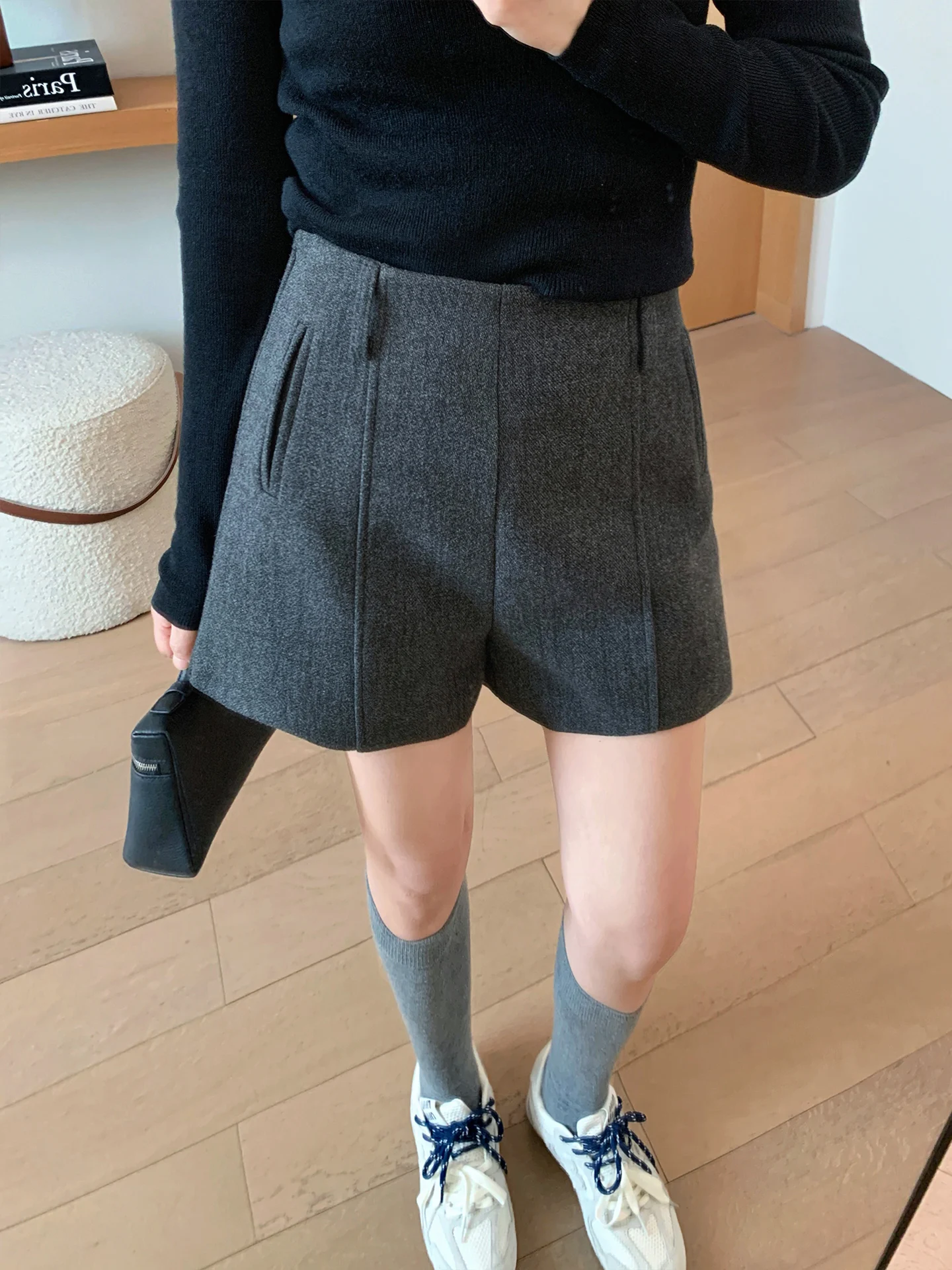 

Zhou i ey Woolen Suit ort Pants Women's Autumn Winter Thi High Waist Casual A-Line Wide Leg Pants Hip Conceal