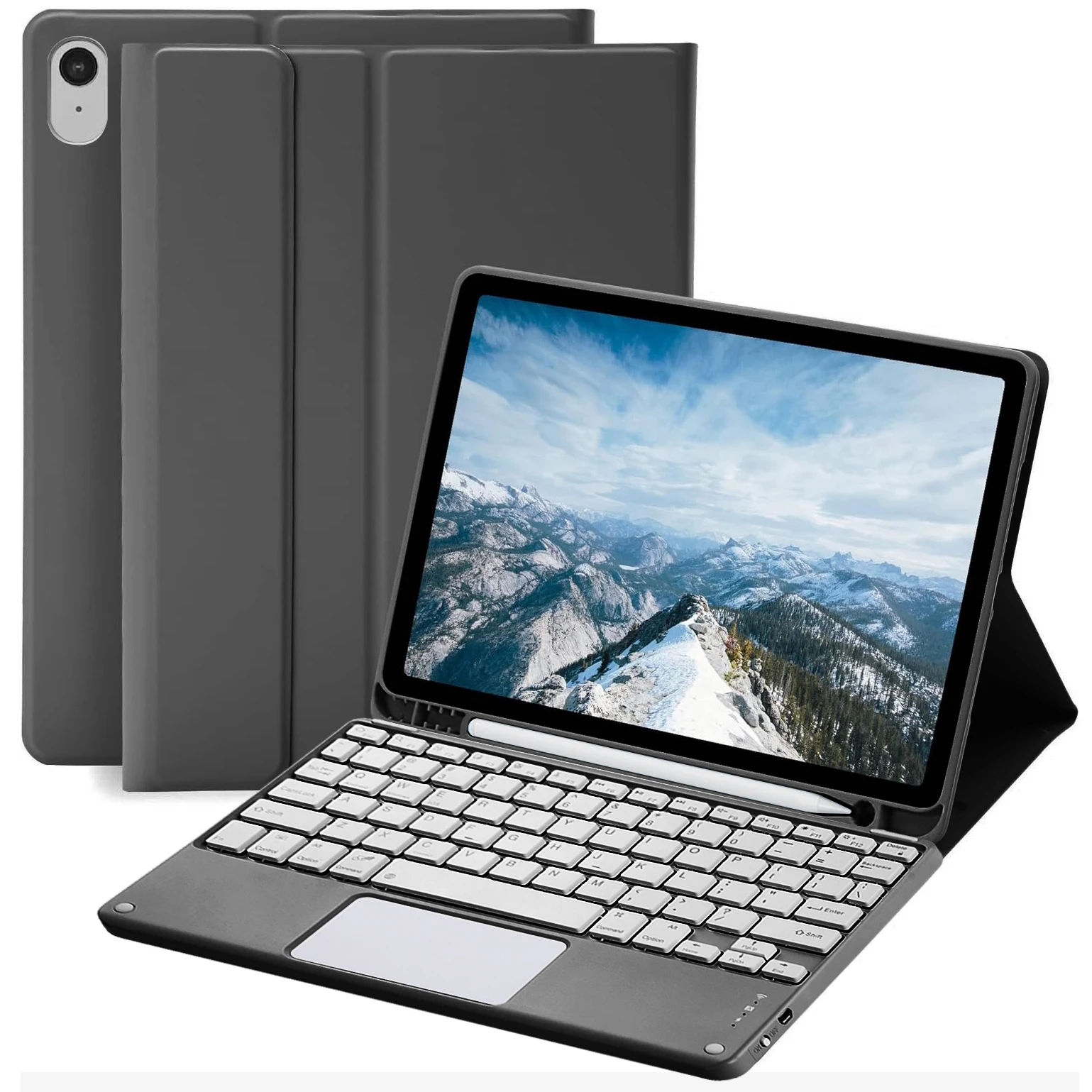 

Для iPad (2025)/iPad 10.9 (2022) Кожаный защитный чехол Skin-touch с Bluetooth-клавиатурой и сенсорной панелью X7 — черный