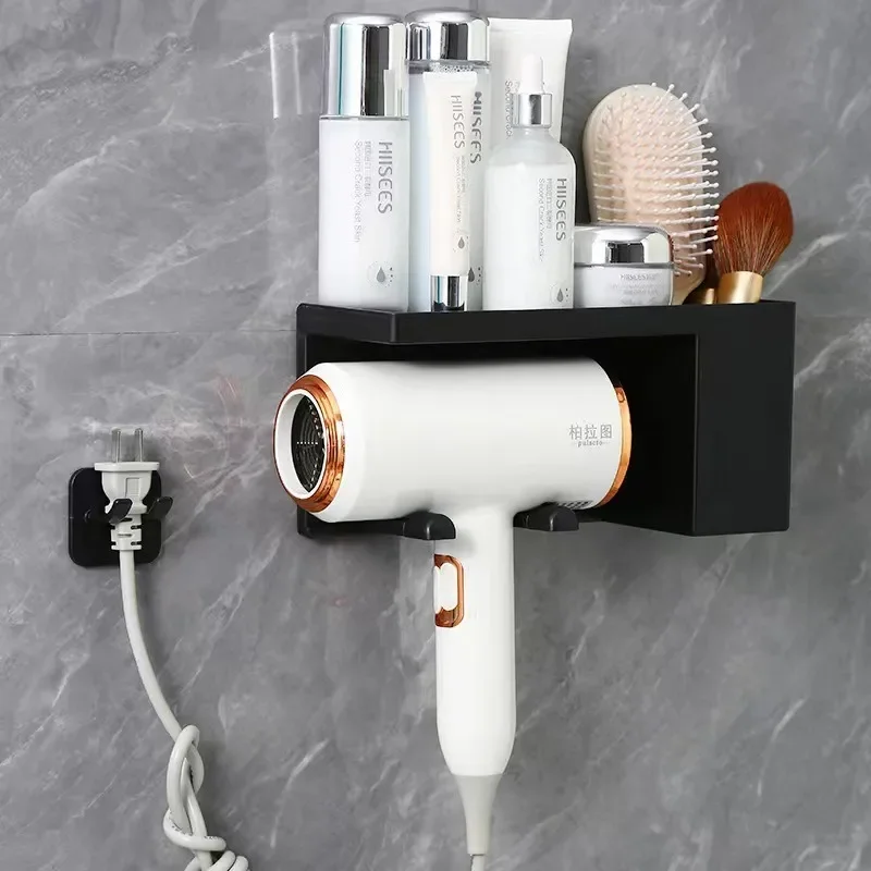 Verdickte Doppel Schicht Kein Bohren Wand Montiert Haartrockner Lagerung Rack Stecker Haken Badezimmer Organizer Haar Trockner Lagerung Rack