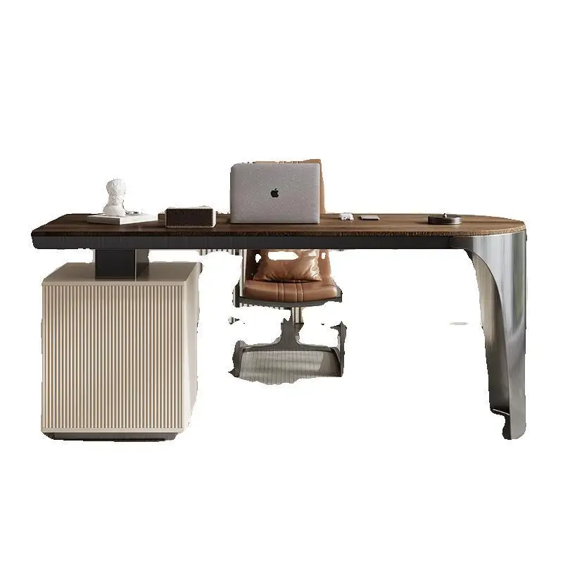 Light luxury solid wood desk Modern simple home study computer desk Designer high-end stainless steel desk integrated