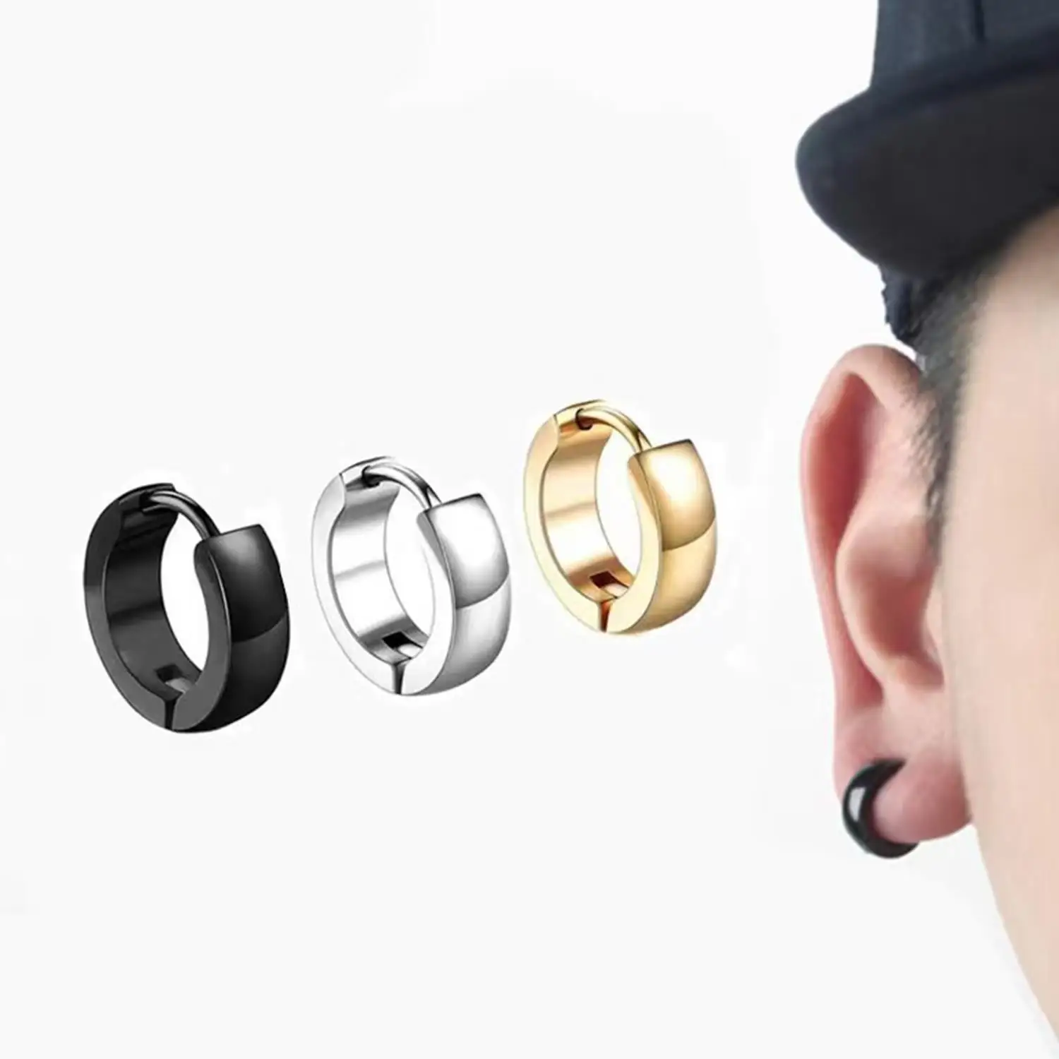 

1pcs Fashion Stainless Steel Cuff Earring Non Piercing Hoop Earring Clip On Earring Fake Piercing Earring Hoop