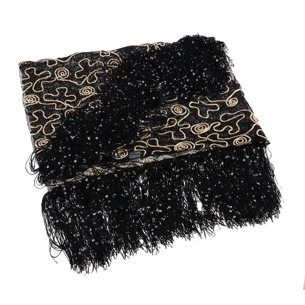 Womens Belly Dance Hip Scarf Sequin Mesh Fringe Shawl for Latin Salsa Practice Stage Show Costume