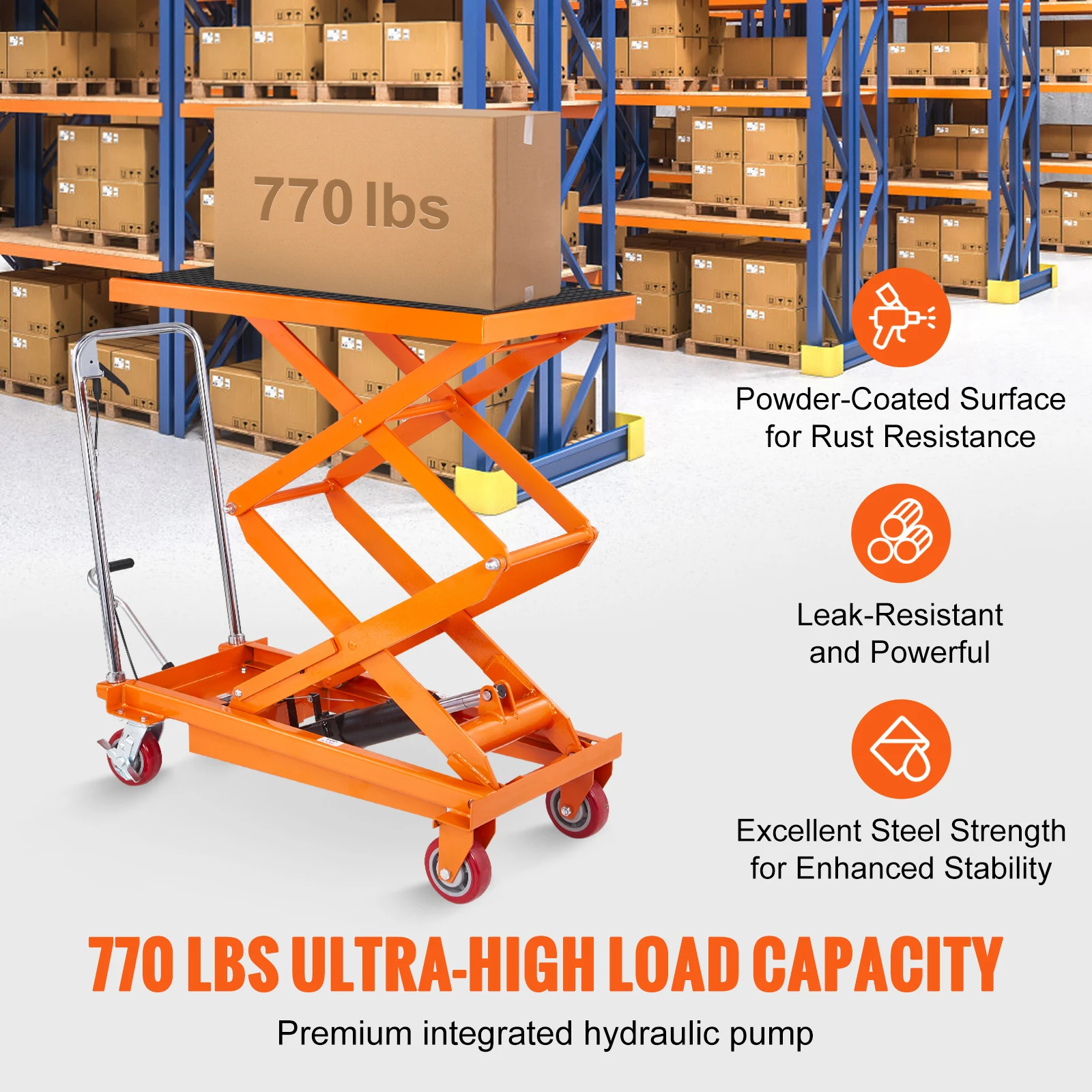 Hydraulic Lift Table Cart, 770lbs Capacity 59