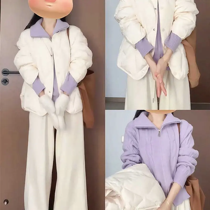 

Leiduo Purple Twist Zipper Women's Lapel Sweater Coat 2026 New Autumn Ladies Short Knitwear Female Cardigan High-grade Top