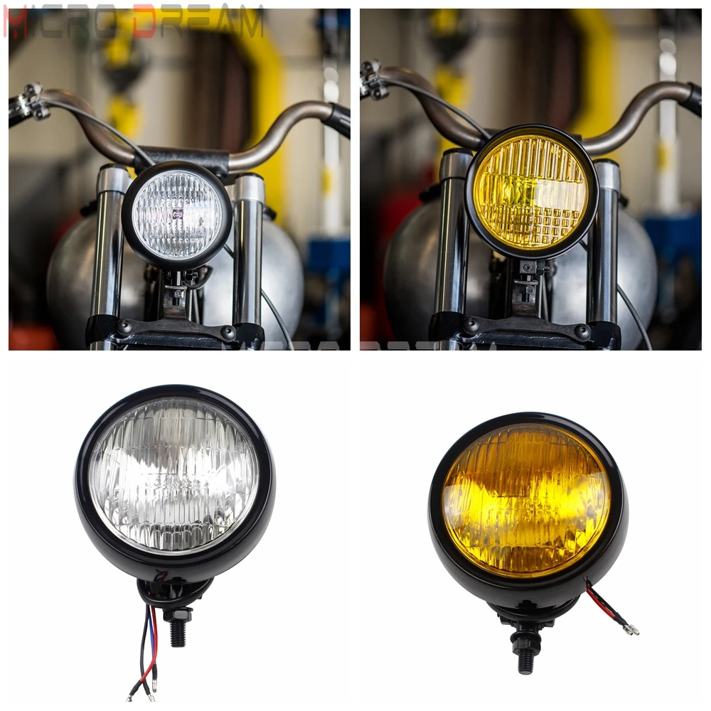 

Motorcycle 4.5" Headlamp Universal Headlight For Harley Chopper Dyna Racer Bobber Retro Engine Guard Fog Light Auxiliary Light