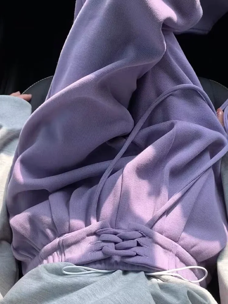 

plus Size Women's Purple Sports Pants Straight Leg Wide Leg Casual American Sweatpants High Waist Korean Sle Spring Autumn