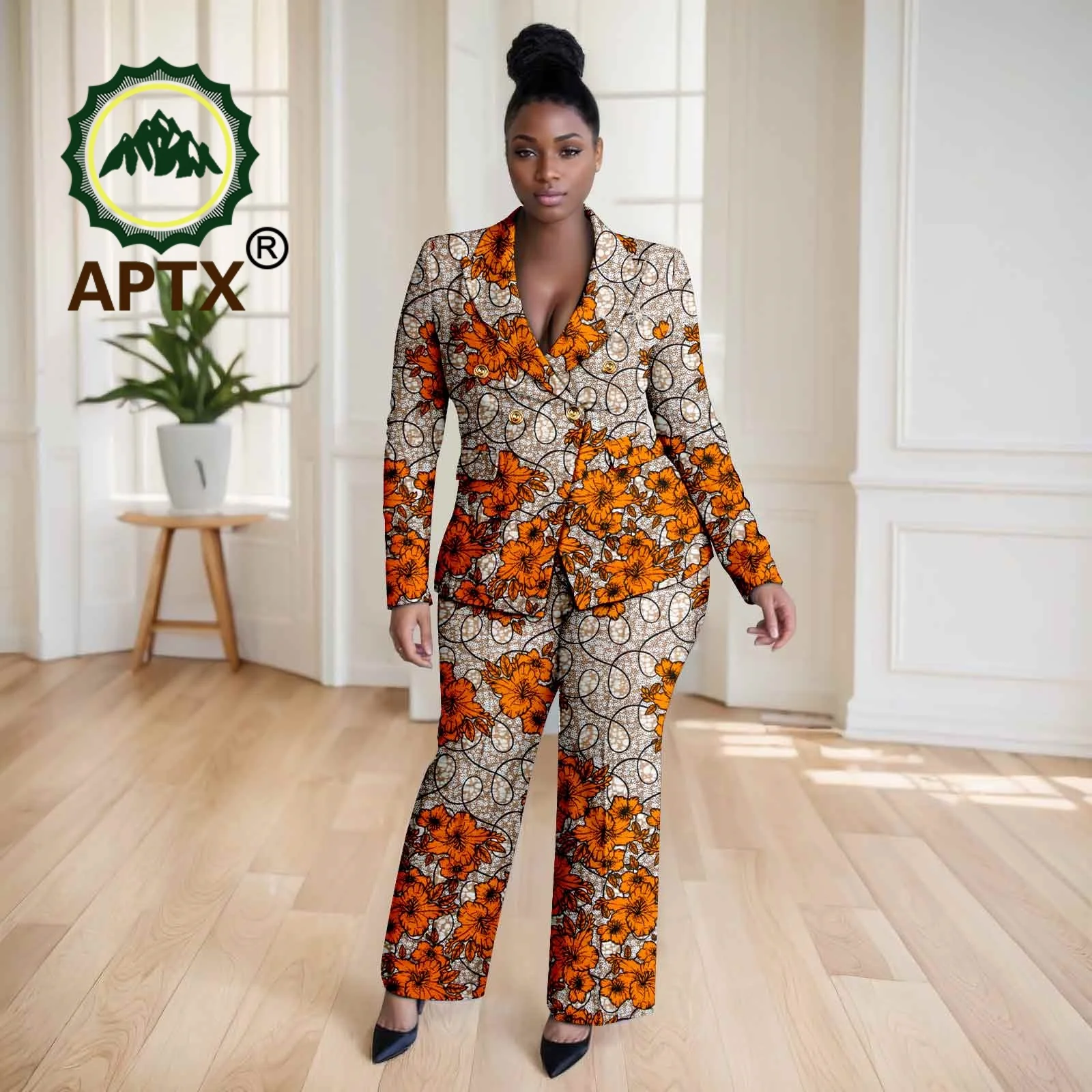 المرأة الأفريقية أنقرة مطبوعة الخامس الرقبة كم كامل بلوزات وسراويل الطابق طول قطعتين دعوى Dashiki عادية Set2526046 #6