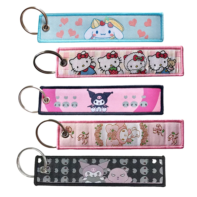 Kawaii Anime Hello Kitty Keychain Cute Cartoon Embroidered Key Tag Car Motorcycles Key Holder For Girls Lovely Gifts