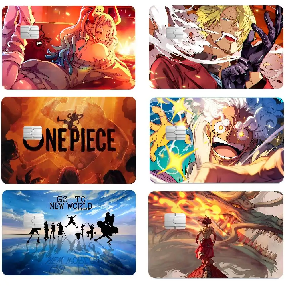 Pegatina de película protectora para tarjetas de crédito/débito de One Piece Anime, tamaño pequeño/grande, 1 set de 4 piezas
