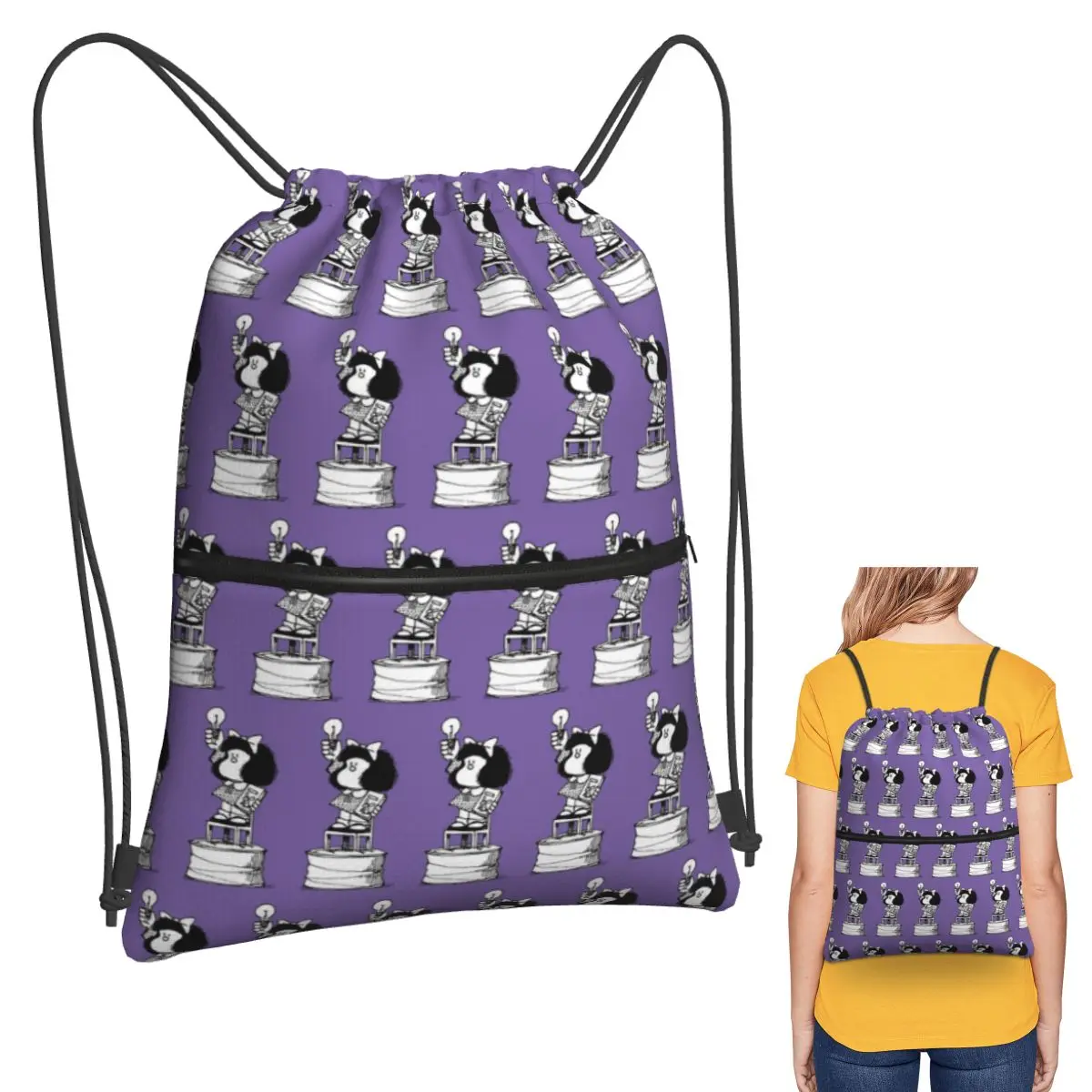 

Happy Mafalda Manga Quino Comic Backpacks Casual Drawstring Bags Sports Bag Book Bags for Travel Students