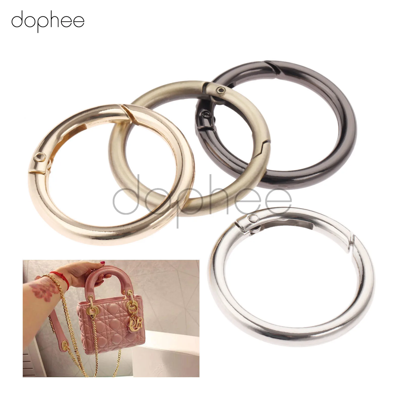 dophee 5pcs 32mm Spring O Rings 4 Colors Openable Keyring Leather Bag Belt Strap Dog Chain Buckles Snap Clasp DIY Accessories