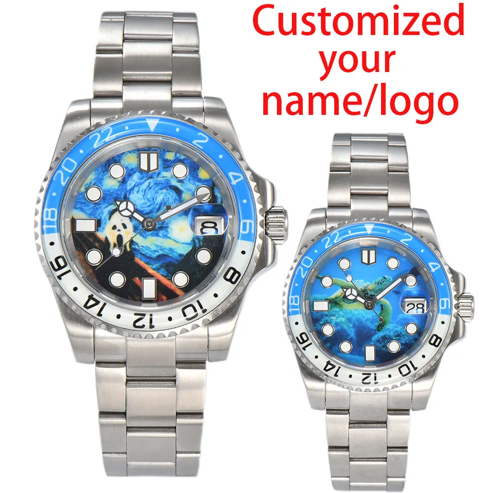 Men's Watch 40mm Watch Creative Pattern Dial Luminous bezel NH35 Automatic Movement Sapphire Glass Waterproof Watch