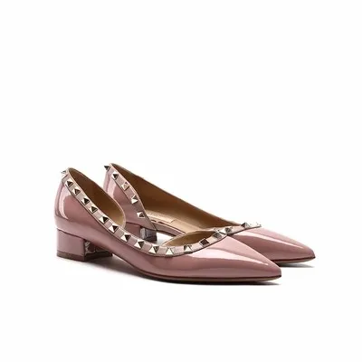2024 New Shallow Mouth Pointed Toe Hollow Rivet for Women Autumn Outdoor Dress Party Thin Heels Pumps Low Heeled Leisure Shoes