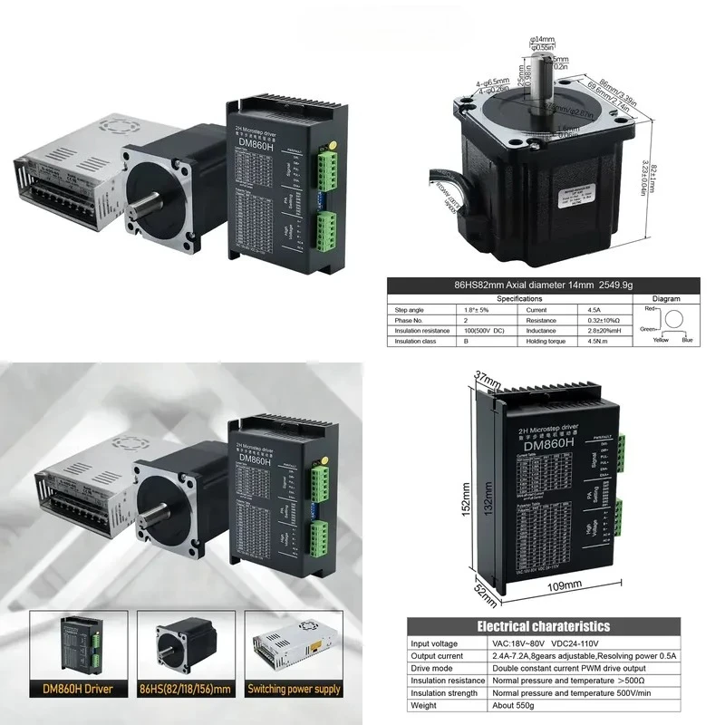 Hybrid DM860H numerical control router controller kit 4.5 nm torque 4 axis Nema 34 stepper motor 86 * 80mm Paso Paso motor