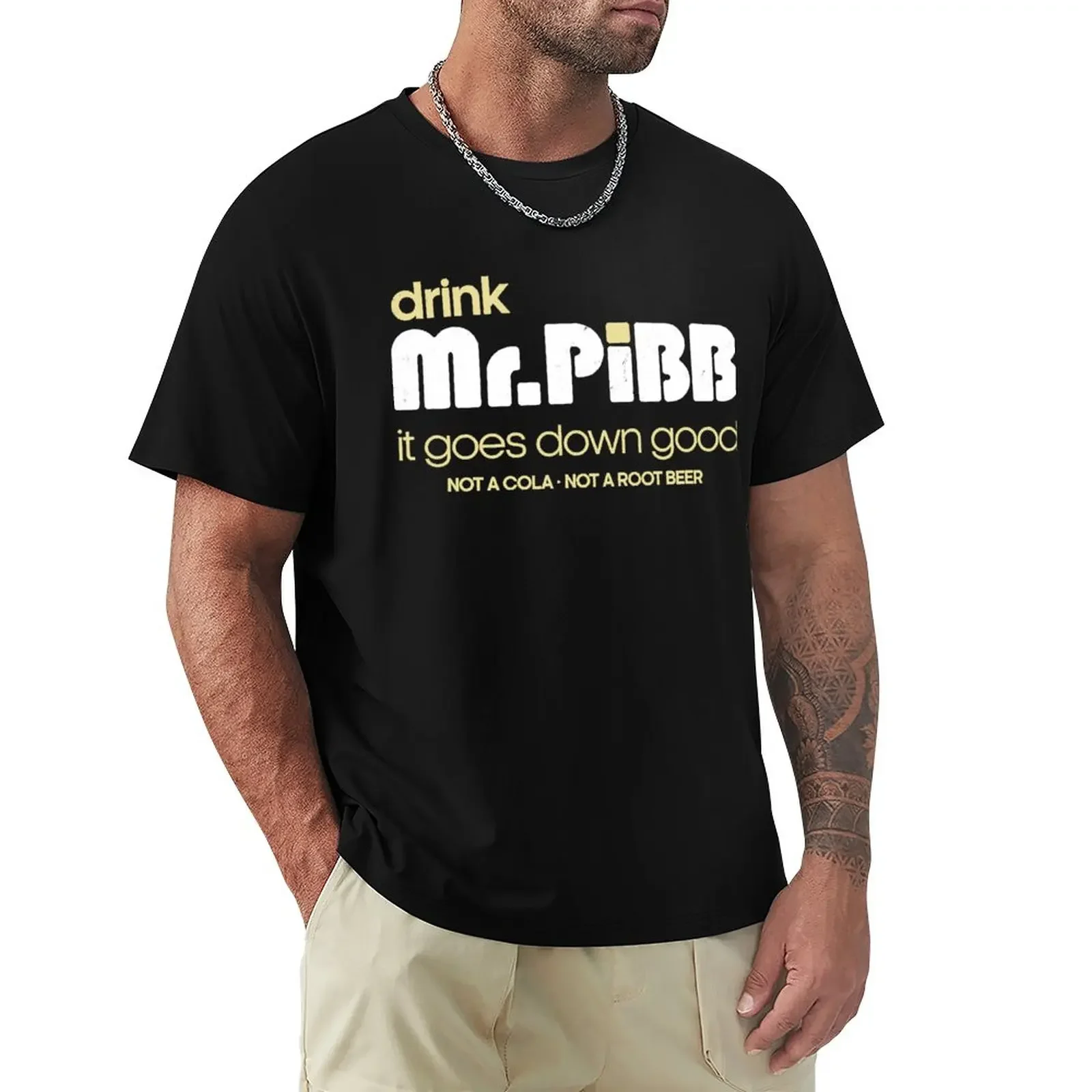 Drink Mr Pibb Vintage Distressed Style graphic tees man Aesthetic clothing T-shirt Short Sleeve Cotton New Arrival Round Collar