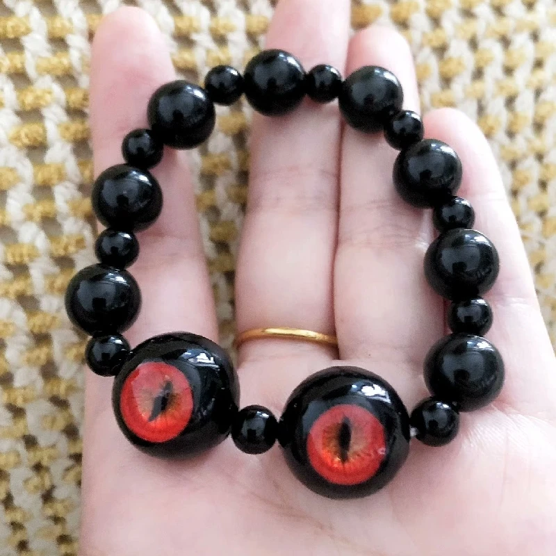 3124 Creative Handmade Cthulhu Eyeball Obsidian Bracelet Dark Punk Style Hip Hop Gothic Jewelry Halloween Art Customized Gift