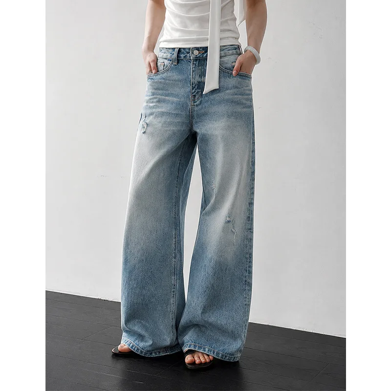 джинсы женские YJKDYK Women Denim Jeans 2026 Autumn New Casual Versatile Mid Low Waist Narrow Version Streetwear Wide Leg Pants