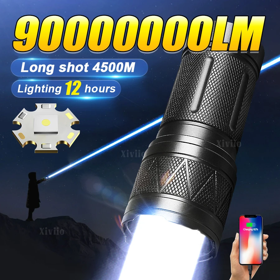 

90000000LM Высокая мощность Белый лазерный фонарик Портативный перезаряжаемый светодиодный фонарь для кемпинга Тактический фонарик с возможностью масштабирования