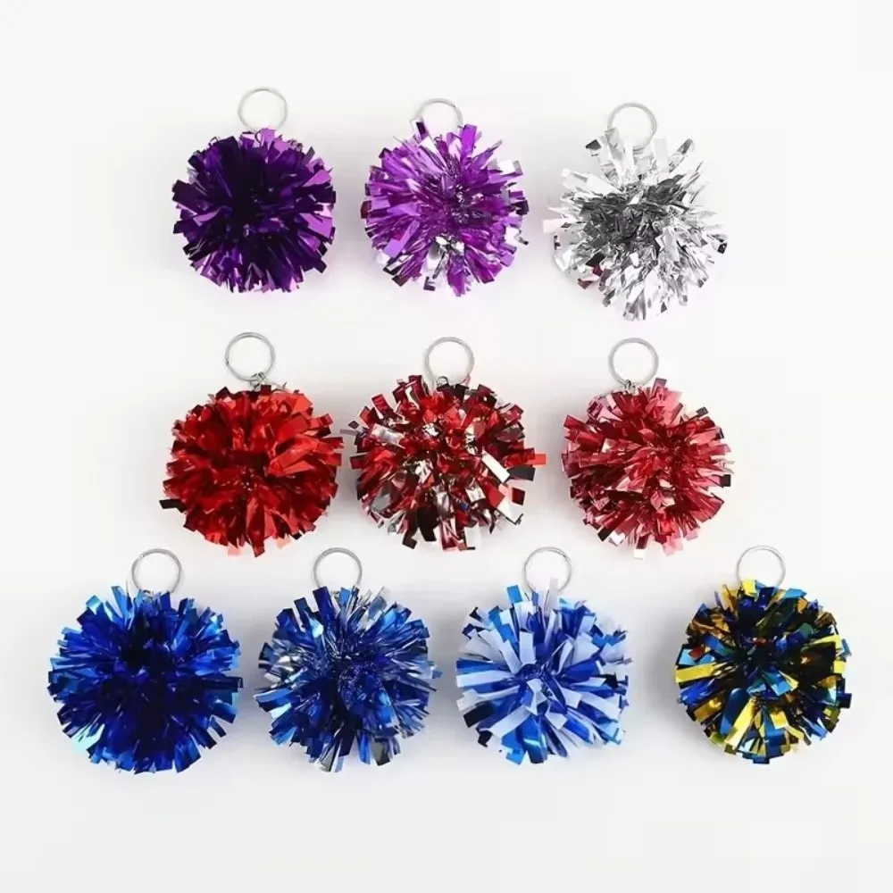 New Colorful Cheer Pom Pom Keychains Round Small Cheerleading Keyring Foil Ball Cheer Dance Accessories Party Favors