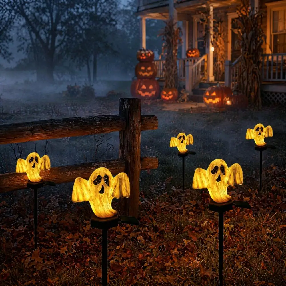 Long Lasting Solar Pathway Halloween Solar Pumpkin Lights Ghost Yard Stake Lamps Waterproof Outdoor Pathway Decor for Garden