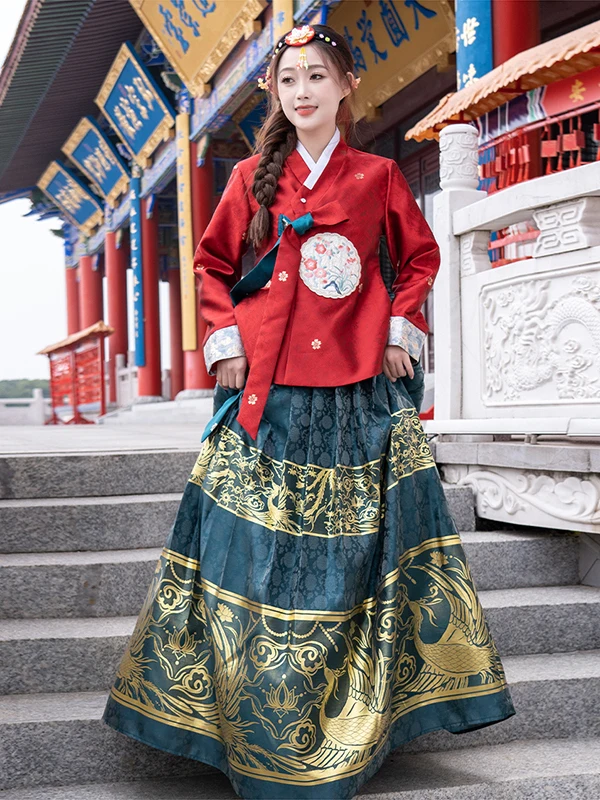 

Traditional Korean Hanbok Costume Ancient Dance Stage Performance Clothing Long Skirt Ethnic Chosun orm Cultural Festival