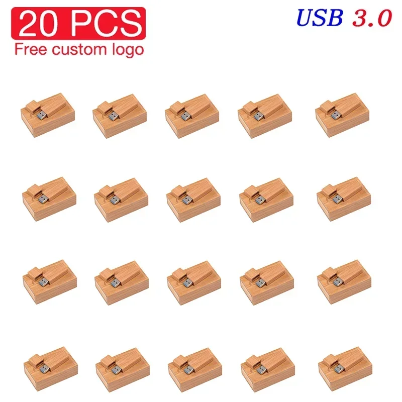 20 PCS LOT USB 3.0 Flash Drive 128GB Free Custom Logo Memory Stick 64GB Wooden Pretty Box Pen Drive 32GB Creative Gift USB Stick