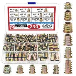 130/230pcs Threaded Inserts Nuts, Threaded Wood Inserts Nuts Assortment Tool Kit, 11 Sizes Metric M4/M5/M6/M8/M10 Hex Socket Dri