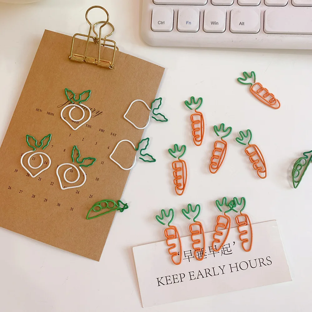 5Pcs Cartoon Cute Paper Clip Fruit Carrot Paper Clip White Radish Note Clip Simulation White Radish Clip Office Stationery