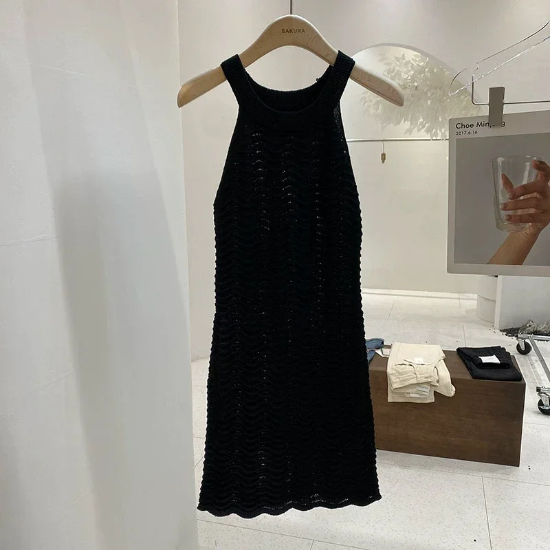 Mini abiti all'uncinetto a metà trasparente con scollo all'americana Abiti da festa per le donne Abiti in maglia scavati per le vacanze Aderenti estivi elastici