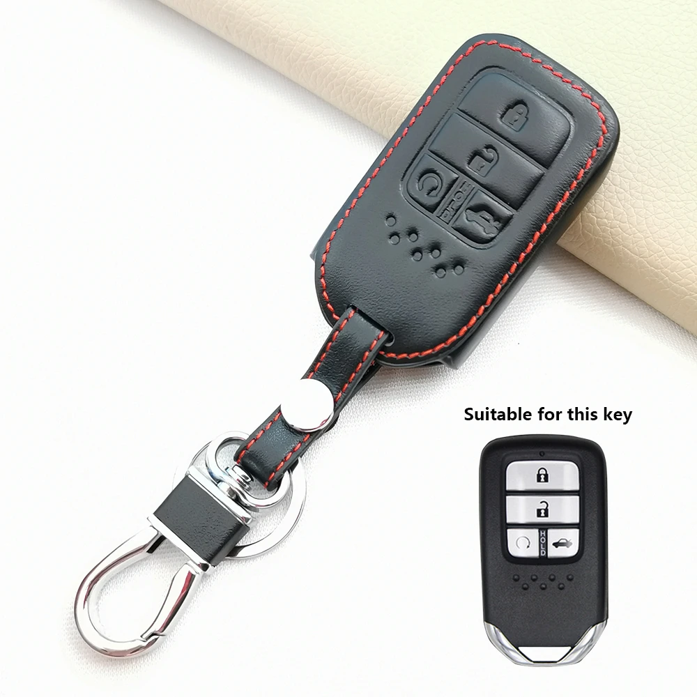 100% Leather Key Chain Cover Case Holder for Honda Accord Civic CRV HRV Pilot Insight Jazz Fit Freed Odyssey Vezel Protect Shell