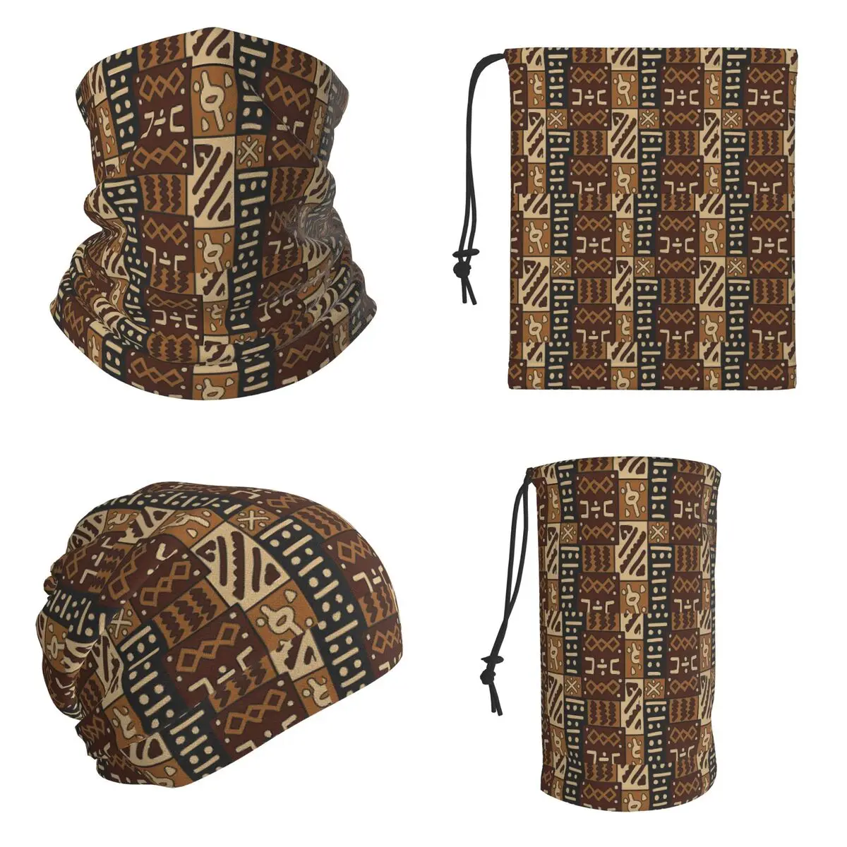 African Bogolan Mud Cloth Bandana Neck Gaiter Printed Wrap Scarf Multifunction Balaclava For Men Women Adult Windproof