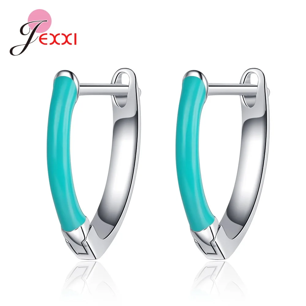 925 Sterling Silver Blue Red Color Beautiful Knock-down Wedding Engagement Birthday Present Hoop Earrings Jewelry For Women Girl