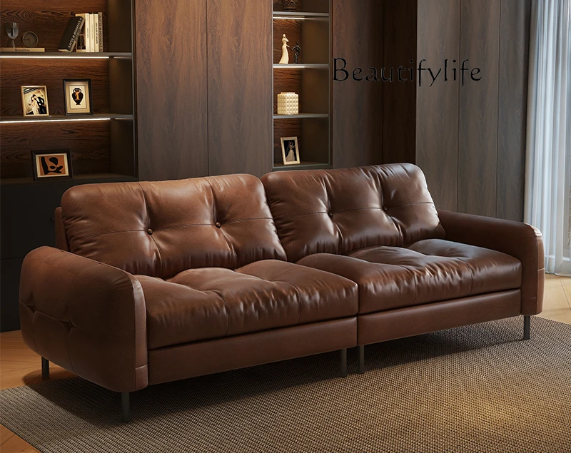 Italian retro sofa living room new minimalist black straight row small apartment designer advanced