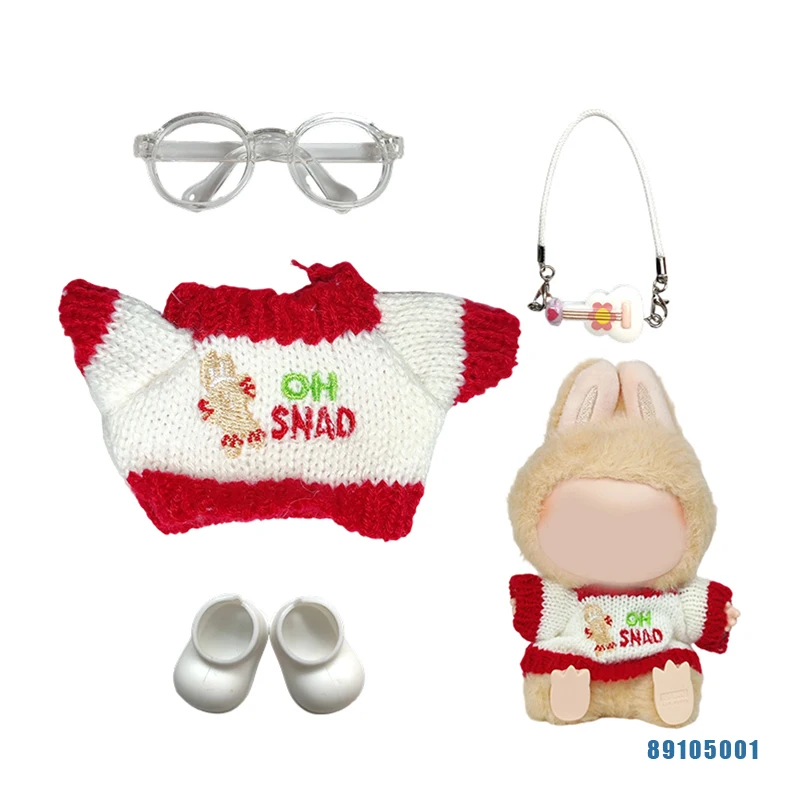 

For 17cm Labubu Clothes Macaron Sitting Party Hairball Set Sweater Hat Scarf Set Labubu Accessories Clothes Labubu Ropa
