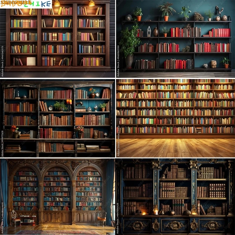 

Baroque Ornate Library Bookshelf Photography Backdrops Props Reading Furniture Bookcase Meeting live Indoor Background JX-06