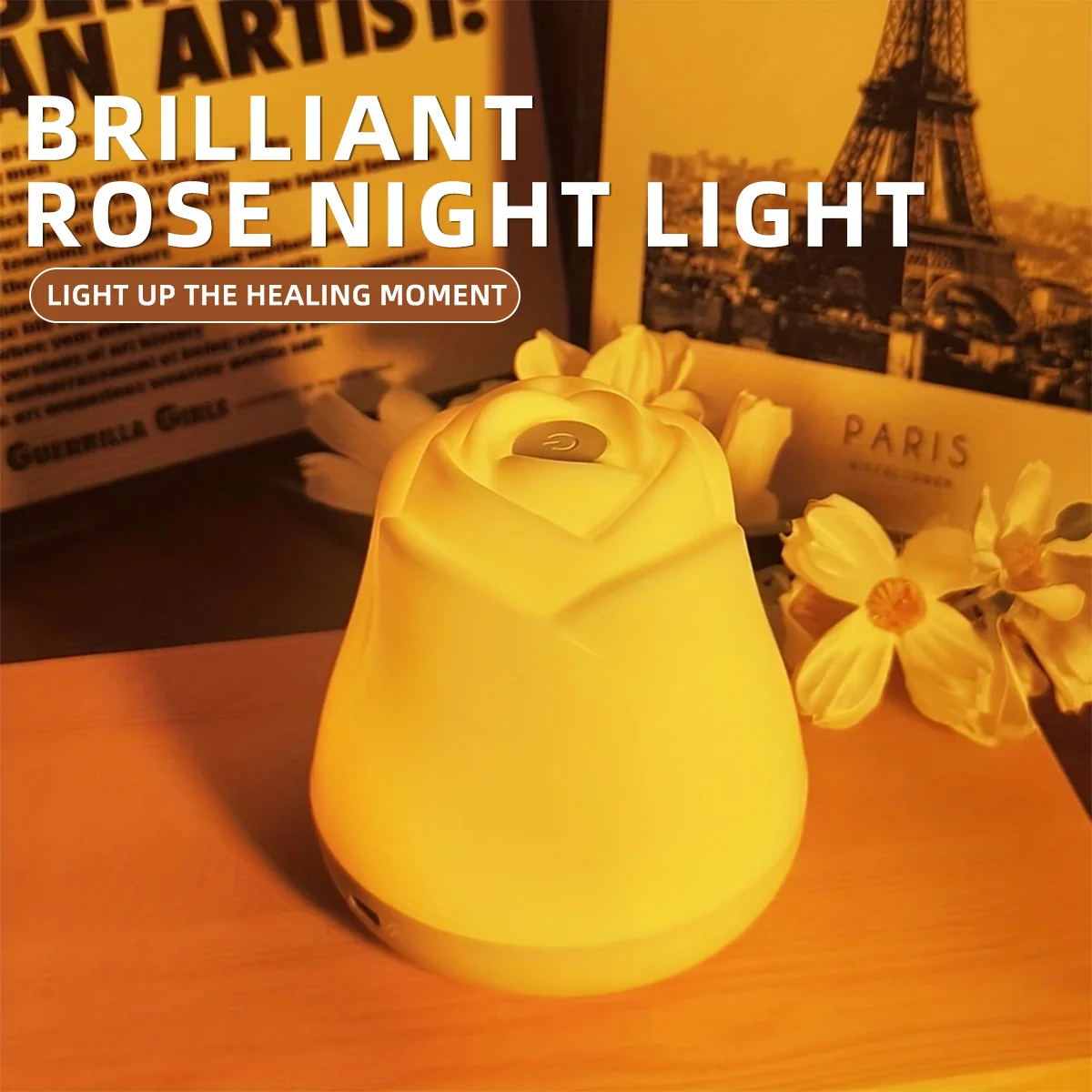 Цветок розы USB 5 В светодиодный ночник с регулируемой яркостью 3 цвета сенсорная лампа теплый белый для спальни детская спальня украшение рабочего стола