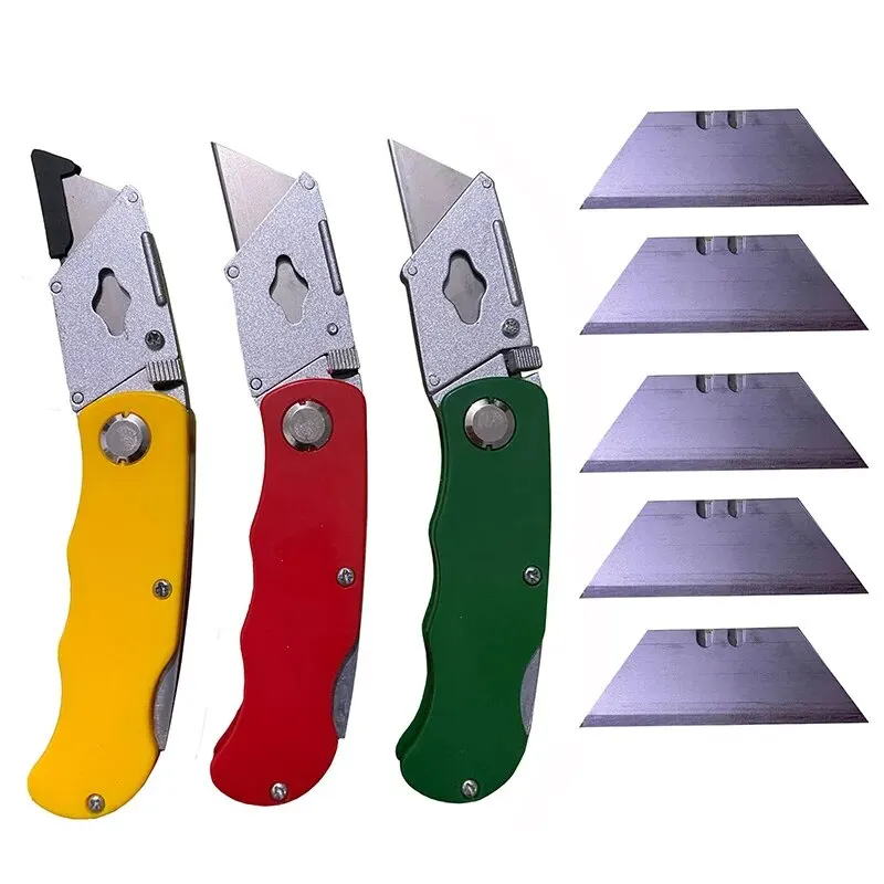 Folding Art Knife Household Office Stationery Wallpaper Knife Multifunctional Folding Knife And 5 Blades Quick Change Box Opener