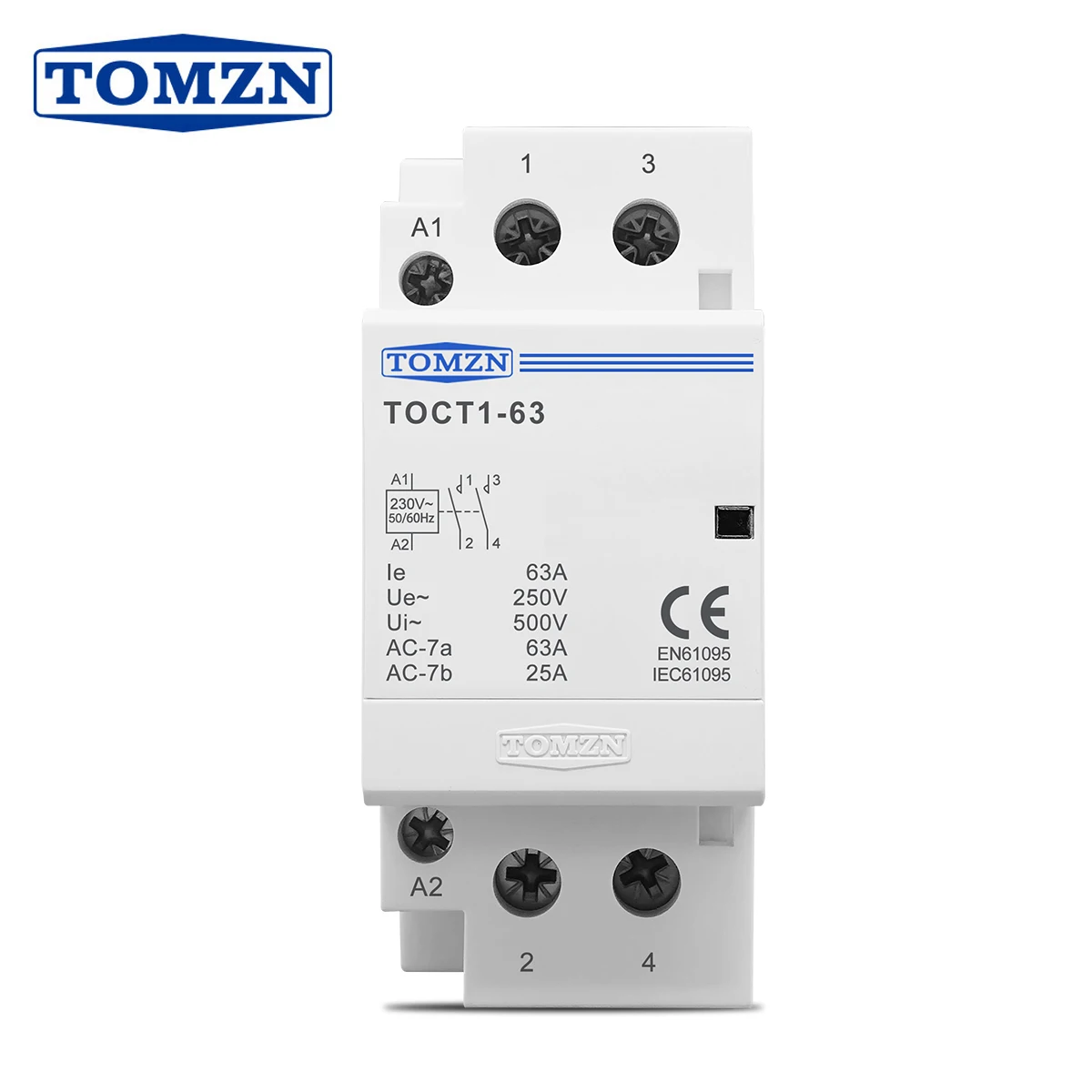 TOMZN TOCT1 2P 40A 63A 220V/230V 400V ~ 50/60 هرتز Din السكك الحديدية المنزلية التيار المتناوب وحدات المقاولين 2NO 1NO1NC 2NC